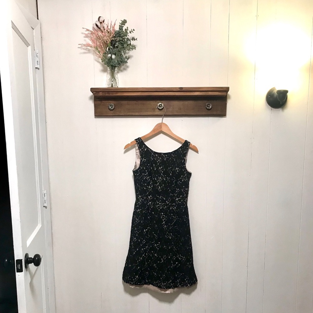 WHBM black and cream fit and flare dress